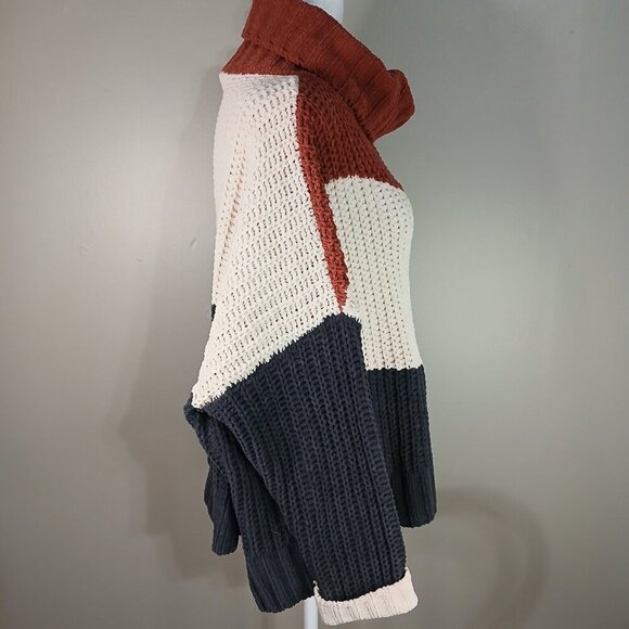 POL OVERSIZED TURTLENECK SWEATER BOLD CHEVRON STRIPES RUST CREAM NAVY WOMENS MED - Picture 7 of 8